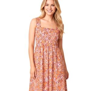 Floral Smocked Midi Dress Fit and Flare Sundress